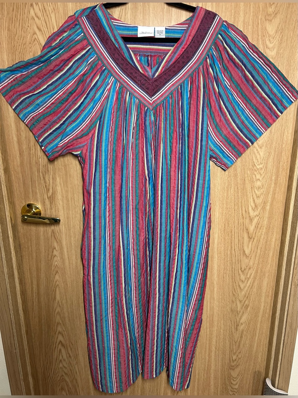 The Vermont Country Store Size 2XL 100% Cotton Seersucker Stripped Nightdress